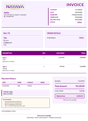 Atelier Invoice Preview